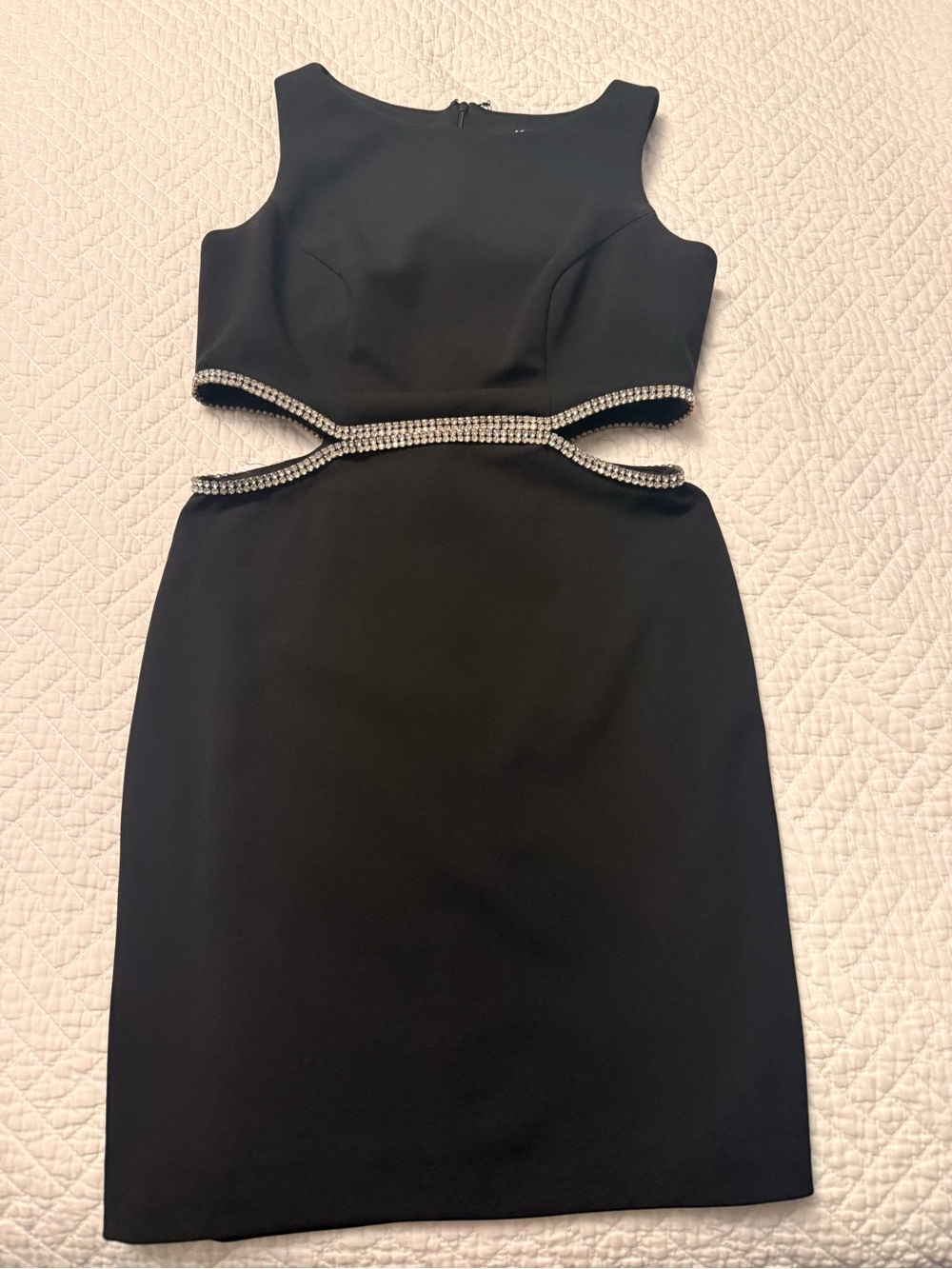 Aqua Black Mini Dress with Rhinestone Waist Cutouts